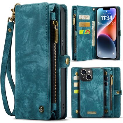 Caseme 008 iPhone 14 Hülle Abnehmbare 2in1 Klapphülle Geldbörse - Blau