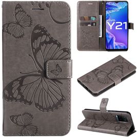 Mobigear Butterfly Vivo Y21s Hülle Klapphülle Geldbörse - Grau