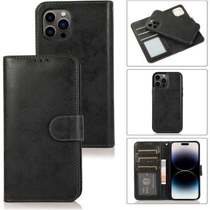 Mobigear Wallet iPhone 15 Pro Hülle Abnehmbare 2in1 Klapphülle Geldbörse - Schwarz