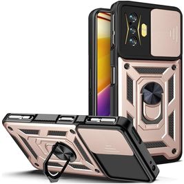 Mobigear Armor Ring Cam Slide POCO F4 GT Hülle Hardcase Backcover Stoßfest mit Ringhalter und Kamera Slider - Roségold