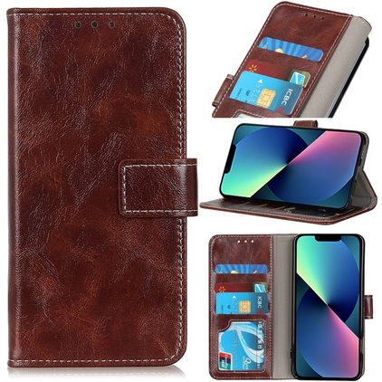 Mobigear Basic iPhone 14 Hülle Klapphülle Geldbörse - Braun