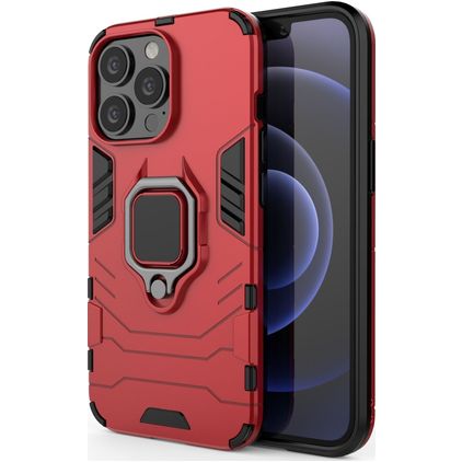 Mobigear Armor Ring iPhone 13 Pro Hülle Hardcase Backcover Stoßfest mit Ringhalter - Rot