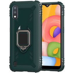 Mobigear Armor Ring Samsung Galaxy A01 Hülle Flexibles TPU Backcover Stoßfest mit Ringhalter - Grün