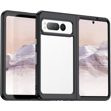 Mobigear Crystal Google Pixel Fold Hülle Hardcase Backcover - Transparent / Schwarz