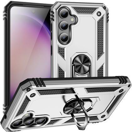 Mobigear Armor Ring Samsung Galaxy S23 FE Hülle Hardcase Backcover Stoßfest mit Ringhalter - Silber