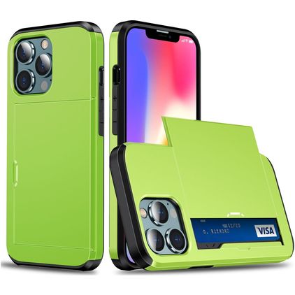 Mobigear Card iPhone 13 Pro Max Hülle Hardcase Backcover Stoßfest mit Kartenhalter - Grün
