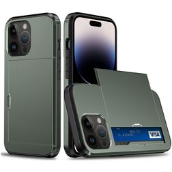 Mobigear Card iPhone 15 Pro Hülle Hardcase Backcover Stoßfest mit Kartenhalter - Armeegrün