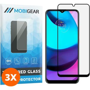 Mobigear Premium Motorola Moto E20 Panzerglas Gehärtetes Glas Displayschutz - Hüllenfreundlich - Schwarz (3er Pack)