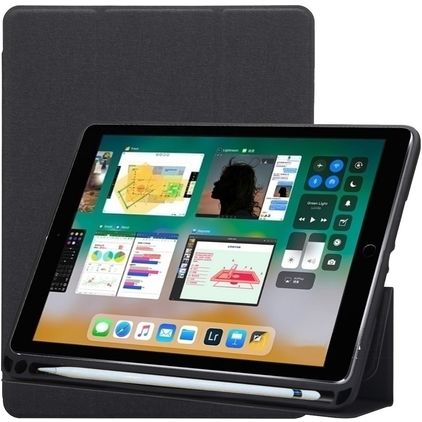 Mobigear Tri-Fold Gel iPad 6 (2018) Hülle TPU,Kunstleder Klapphülle + Stifthalter - Schwarz