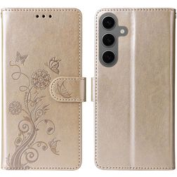 Mobigear Flowers Samsung Galaxy S24 FE Hülle Klapphülle Geldbörse - Gold