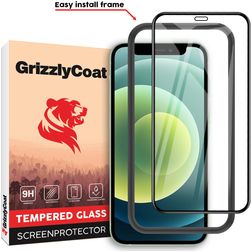 GrizzlyCoat Easy Fit iPhone 12 Mini Panzerglas Displayschutz - Hüllenfreundlich + Montagerahmen - Schwarz