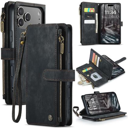 CaseMe C30 iPhone 17 Pro Max Hülle Klapphülle Geldbörse - Schwarz