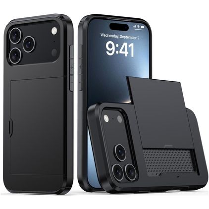 Mobigear Card iPhone 18 Pro Hülle Hardcase Backcover Stoßfest mit Kartenhalter - Schwarz