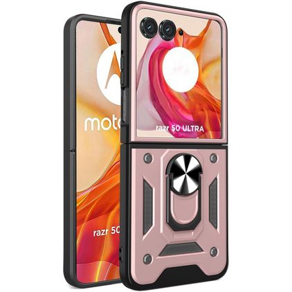 Mobigear Armor Ring Motorola Razr 50 Ultra Hardcase Backcover Shockproof mit Ringhalter - Roségold