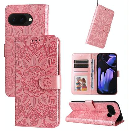 Mobigear Sunflower Google Pixel 9a Hülle Klapphülle Geldbörse - Roségold