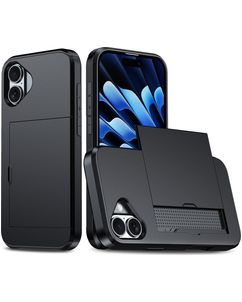 Mobigear Card iPhone 16 Hülle Hardcase Backcover Stoßfest mit Kartenhalter - Schwarz
