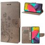 Mobigear Flowers Samsung Galaxy M53 Hülle Klapphülle Geldbörse - Grau