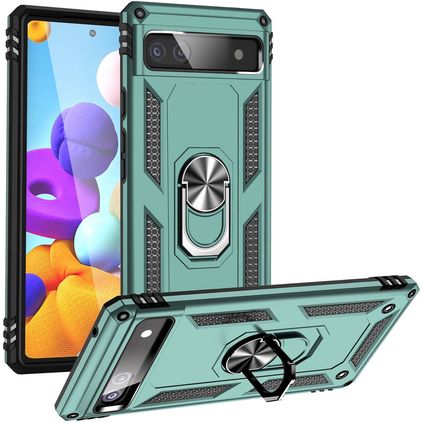 Mobigear Armor Ring Google Pixel 6a Hülle Hardcase Backcover Stoßfest mit Ringhalter - Grün
