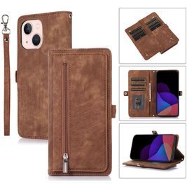 Mobigear Zipper iPhone 14 Hülle Klapphülle Geldbörse - Braun Mobigear Zipper iPhone 14 Hülle Klapphülle Geldbörse - Braun