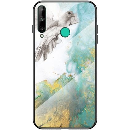 Mobigear Marble Glass Huawei P40 Lite E Hülle Gehärtetes Glas Backcover - Taube