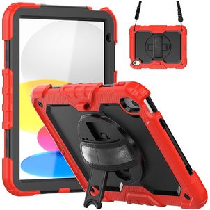 Mobigear SureGrip Xtreme iPad 11 (2025) Hülle Kunststoff,Silikon Backcover + Schulterträger + Ständer - Schwarz / Rot