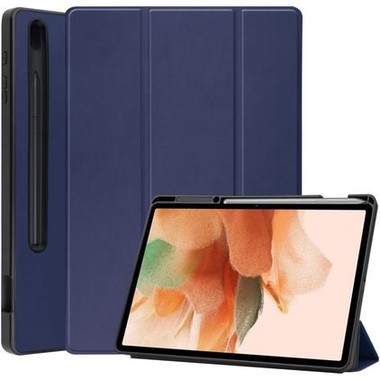 Mobigear Tri-Fold Gel Samsung Galaxy Tab S7 FE Hülle TPU,Kunstleder Klapphülle + Stifthalter - Dunkelblau