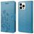 Mobigear Flowers iPhone 14 Pro Hülle Klapphülle Geldbörse - Blau