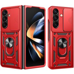 Mobigear Armor Ring Cam Slide Samsung Galaxy Z Fold 8 Ultra Hülle Hardcase Backcover Stoßfest mit Ringhalter und Kamera Slider - Rot