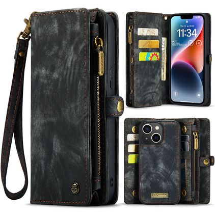Caseme 008 iPhone 14 Hülle Abnehmbare 2in1 Klapphülle Geldbörse - Schwarz