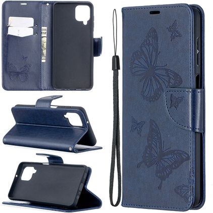 Mobigear Butterfly Samsung Galaxy A12 Klapphülle Portemonnaie - Dunkelblau