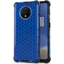 Mobigear Honeycomb OnePlus 7T Hülle Hardcase Backcover Stoßfest - Blau