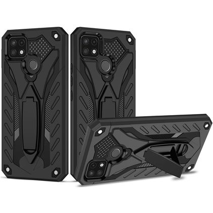 Mobigear Armor Stand Realme C25Y Hülle Hardcase Backcover Stoßfest mit Ständer - Schwarz