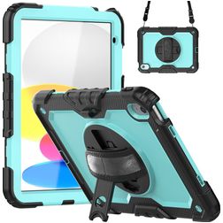 Mobigear SureGrip Xtreme iPad 10 (2022) Hülle Kunststoff,Silikon Backcover + Schulterträger + Ständer - Schwarz / Blau