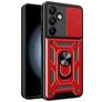 Mobigear Armor Ring Cam Slide Samsung Galaxy S24 FE Hülle Hardcase Backcover Stoßfest mit Ringhalter und Kamera Slider - Rot