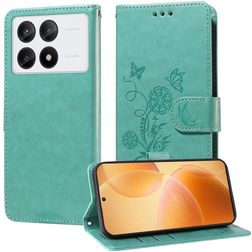 Mobigear Flowers POCO X6 Pro Hülle Klapphülle Geldbörse - Grün