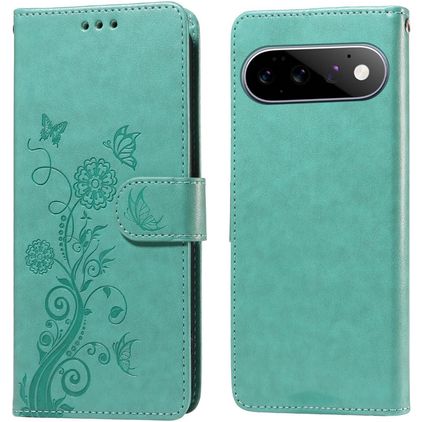 Mobigear Flowers Google Pixel 11 Pro Hülle Klapphülle Geldbörse - Grün