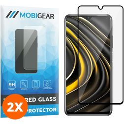 Mobigear Premium POCO M3 Panzerglas Displayschutz - Hüllenfreundlich - Schwarz (2er Pack)