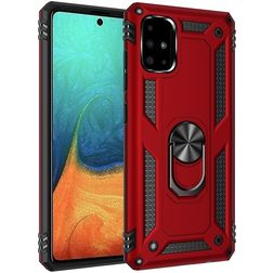 Mobigear Armor Ring Samsung Galaxy A71 Hülle Hardcase Backcover Stoßfest mit Ringhalter - Rot