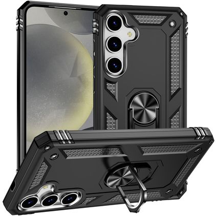 Mobigear Armor ring Samsung Galaxy S25 Hülle Hardcase Backcover Stoßfest mit Ringhalter - Schwarz