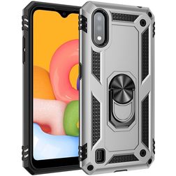 Mobigear Armor Ring Samsung Galaxy A01 Hülle Hardcase Backcover Stoßfest mit Ringhalter - Silber