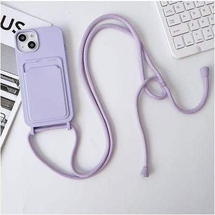 Mobigear Lanyard Card iPhone 15 Silikon Handykette mit Kartenhalter - Lila