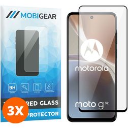Mobigear Premium Motorola Moto G32 Panzerglas Gehärtetes Glas Displayschutz - Hüllenfreundlich - Schwarz (3er Pack)