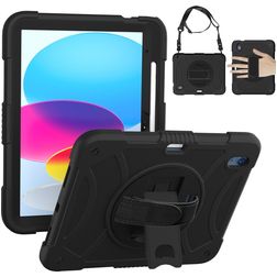 Mobigear SureGrip iPad 10 (2022) Hülle Kunststoff,Silikon Backcover + Stifthalter + Schulterträger + Ständer - Schwarz