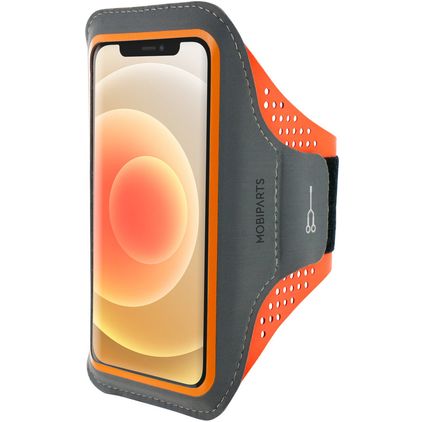 Mobiparts Comfort Fit Handyhalterung Joggen iPhone 12 Mini Sporthülle Neopren Sportarmband - Neon Orange
