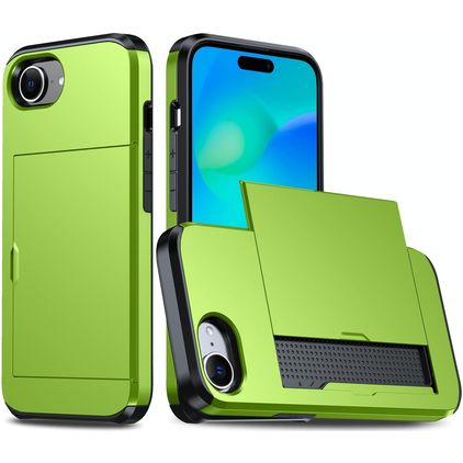 Mobigear Card iPhone 16e Hülle Hardcase Backcover Stoßfest mit Kartenhalter - Grün