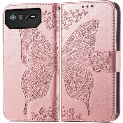 Mobigear Butterfly ASUS ROG Phone 6 Pro Hülle Klapphülle Geldbörse - Roségold