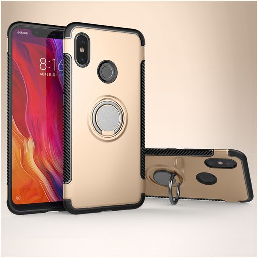 Mobigear Armor Ring Xiaomi Mi 8 Hülle Hardcase Backcover Stoßfest mit Ringhalter - Gold