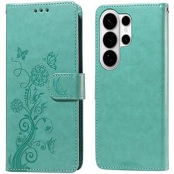 Mobigear Flowers Samsung Galaxy S26 Ultra Hülle Klapphülle Geldbörse - Grün
