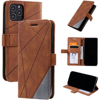 Mobigear Rhombus iPhone 12 Pro Hülle Klapphülle Geldbörse - Braun