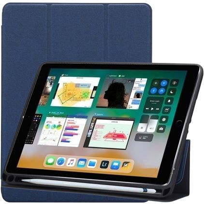Mobigear Tri-Fold Gel iPad 6 (2018) Hülle TPU,Kunstleder Klapphülle + Stifthalter - Dunkelblau